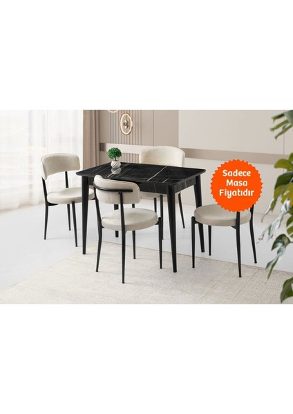 Ortadan Açılır Büyüyen Parlak Ahşap Yemek Masası Siyah Mermer Desenli 70X120CM Sadece Masa Fiyatıdır