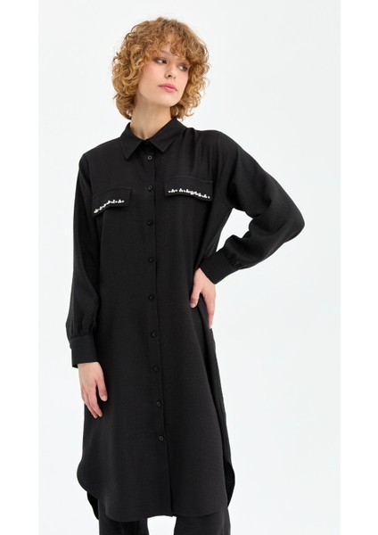 Cep Kapağı Inci Detaylı Pantolonlu Eco Takım Siyah fiyatları