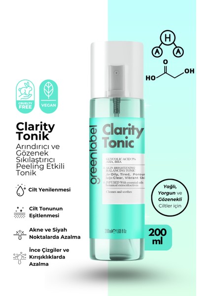 %5 Glikolik Asit - AHA İçeren Peeling Etkili Clarity Tonic 200 ml