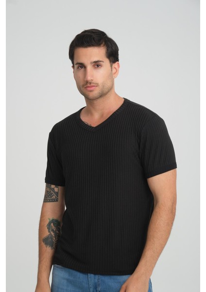 V Yaka Fitilli Regular Fit T-Shirt (E24-74602) fırsatları