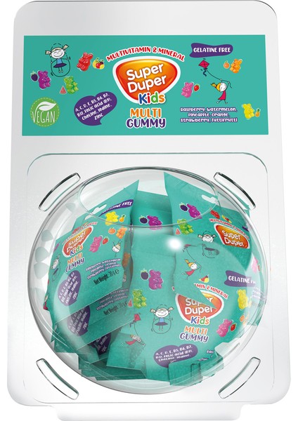 Durukan Şekerleme Super Duper Multivitamin ve Mineralli Jelibon (Kids Multi Gummy) 40X20G