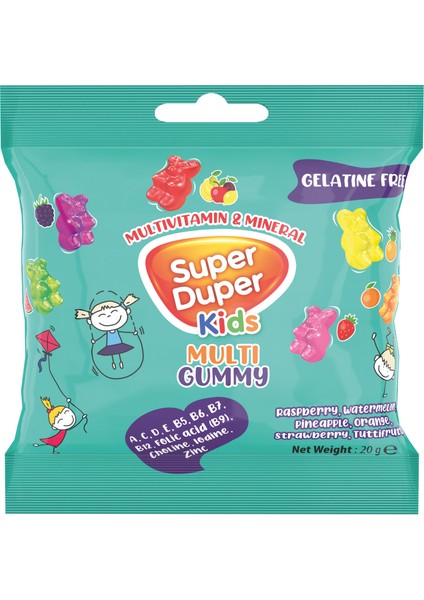 Durukan Şekerleme Super Duper Multivitamin ve Mineralli Jelibon (Kids Multi Gummy) 40X20G