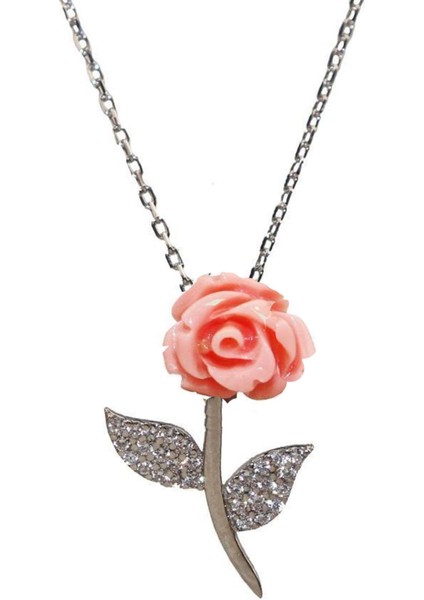 925 Ayar Gümüş Zirkon Taşlı Özel Tasarım Beyaz Yaprak Gül Kolye fırsatları