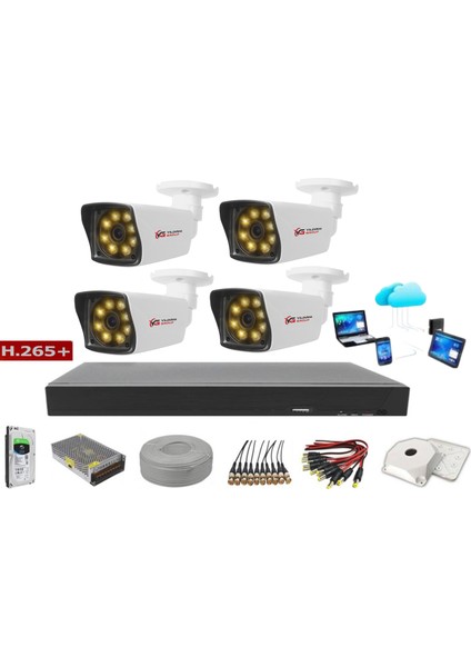 4'lü 5mp Sony LENSLİ+H265 Kayıt Cihazı Full Paket