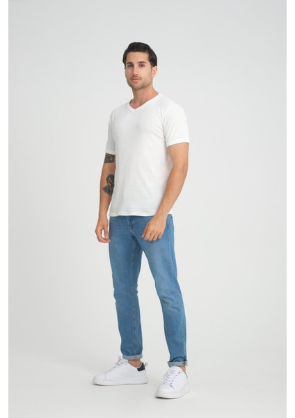 V Yaka Fitilli Regular Fit T-Shirt (E24-74602)