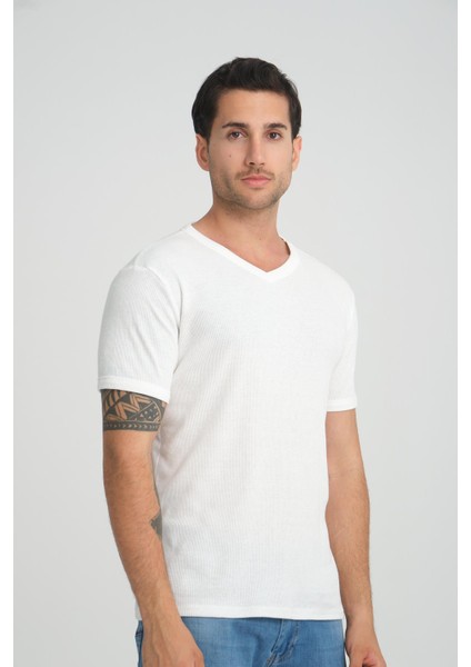 V Yaka Fitilli Regular Fit T-Shirt (E24-74602) modelleri
