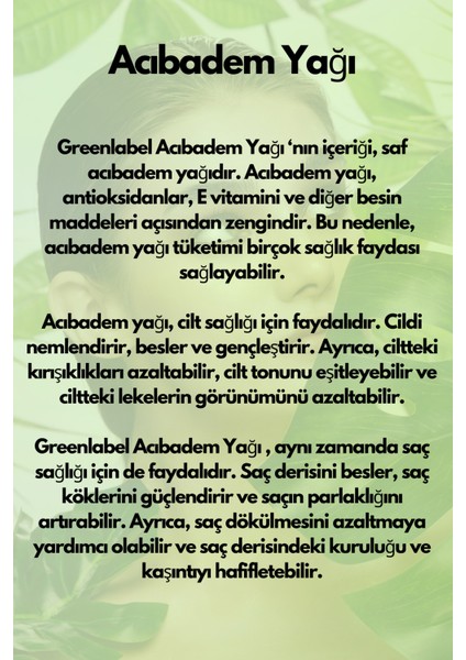 Acıbadem Yağı Soğuk Sıkım %100 Doğal Ve Saf 20ml