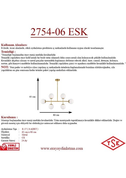 Opal Camlı 6lı Eskitme Avize