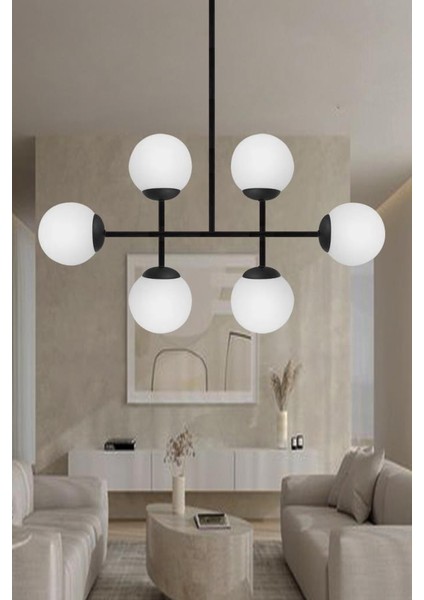 Opal Camlı 6lı Siyah Avize