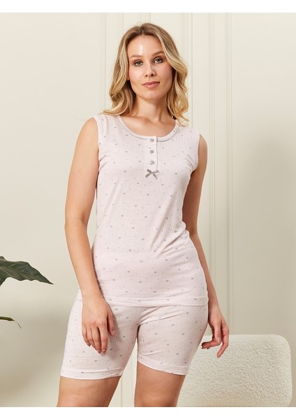 Pijama Kadın Pembe Kolsuz Şortlu Bambu Pijama Takımı 6984 05