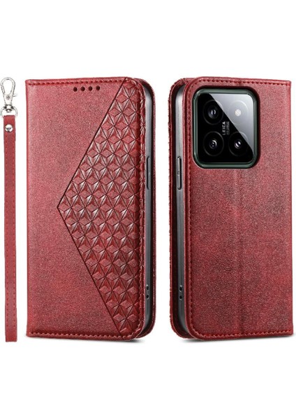 Xiaomi 14 Günlük Kullanım Için Flip Case Eşkenar Dörtgen Şekli El Kayışı Standı Cüzdan (Yurt Dışından)