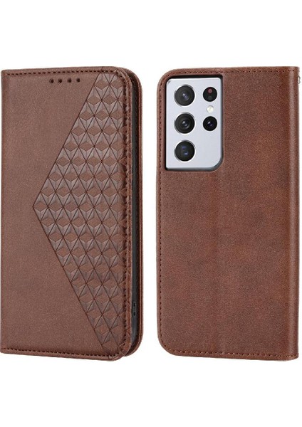 Samsung Galaxy S21 Ultra Eşkenar Dörtgen Şekli El Kayışı Günlük Kullanım Için Flip Case (Yurt Dışından)