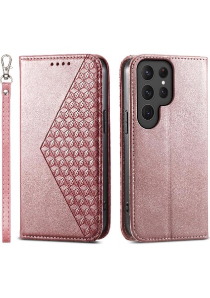 Samsung Galaxy S24 Ultra Cüzdan Eşkenar Dörtgen Şekli El Kayışı Kullanımı Için Flip Case (Yurt Dışından)