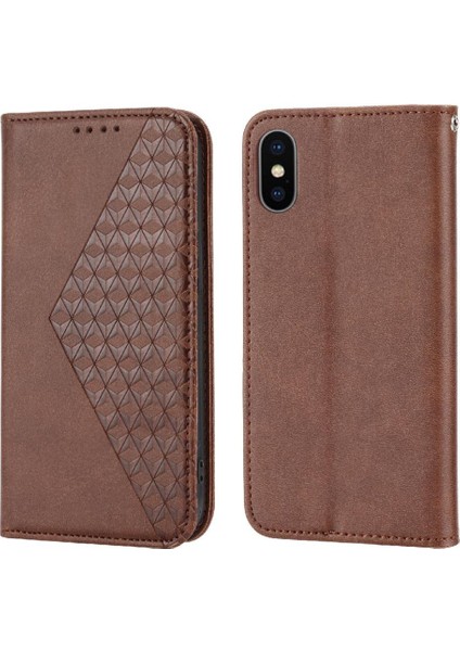 IPhone Xs Max Günlük Kullanım Için Flip Case Standı Eşkenar Dörtgen Şekli Cüzdan El Kayışı (Yurt Dışından)