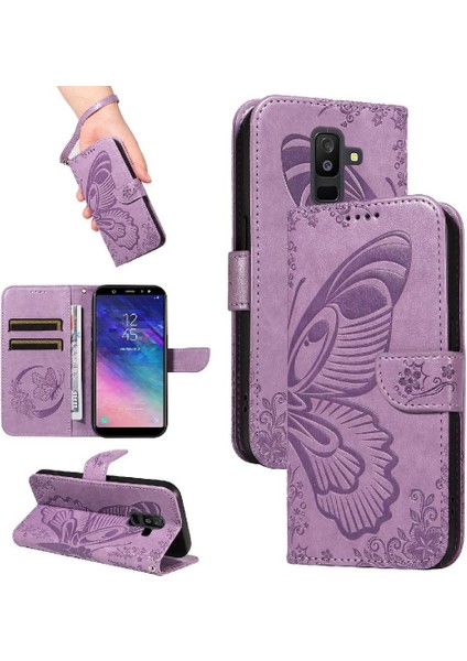 Samsung Galaxy A6 Artı Kredi Kartı Yuvası Kabartmalı Yüksek Flip Case (Yurt Dışından)