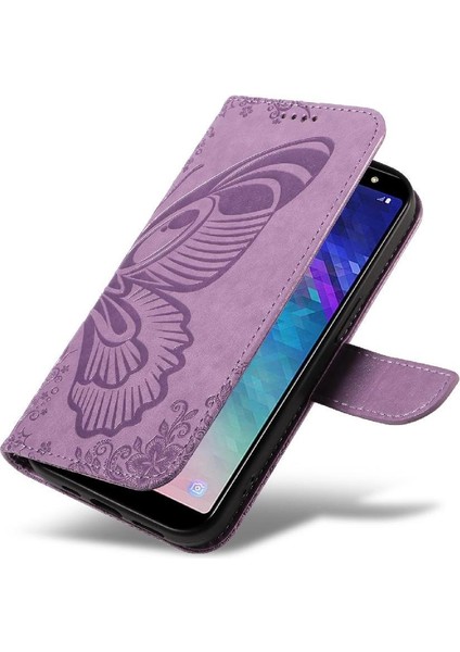 Samsung Galaxy A6 Artı Kredi Kartı Yuvası Kabartmalı Yüksek Flip Case (Yurt Dışından)