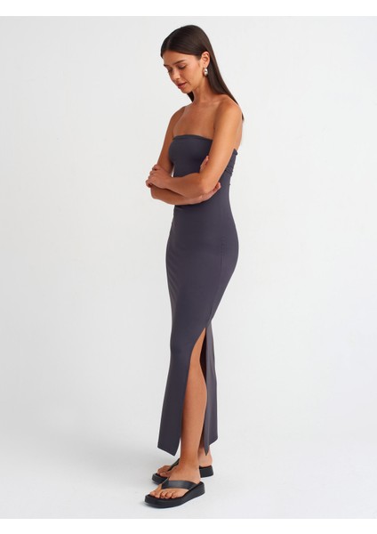 91176 Straplez Midi Elbise-Antrasit