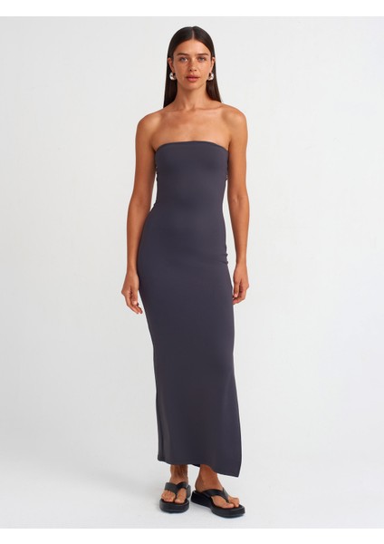 91176 Straplez Midi Elbise-Antrasit