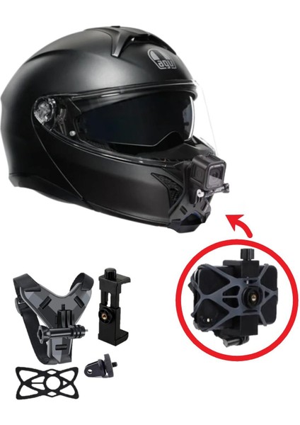 Kask Için Alt Çene Bağlantı Aparatı Aksiyon Kamera ve Telefon Tutucu Set Motosiklet Kask Teçhizat