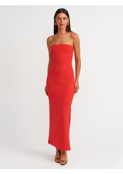 91176 Straplez Midi Elbise-K.kırmızı modelleri