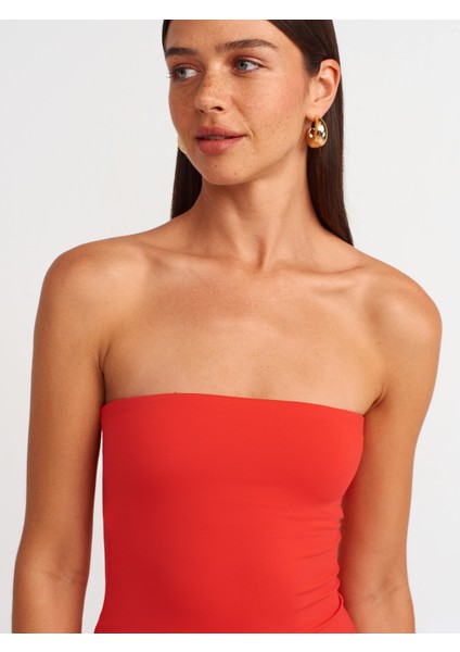 91176 Straplez Midi Elbise-K.kırmızı fırsatları