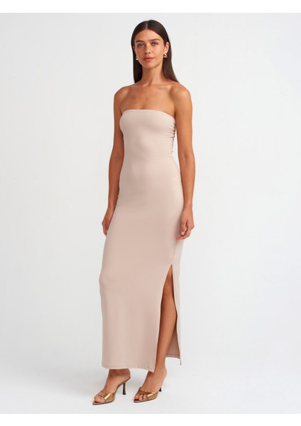 91176 Straplez Midi Elbise-Taş