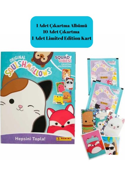 Panini Squishmallow Albüm Dergisi + 10 Adet Sticker Çıkartma + 1 Adet Limited Kart