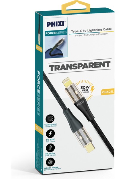 Force CB421L Hasır Örgü ve Ekstra Güçlendirilmiş Başlıklı Type-C To Lıghtnıng Hızlı Şarj ve Data Kablo
