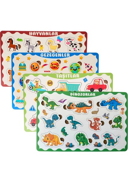 Montessori 4'lü Ahşap Puzzle Seti 38 Parça