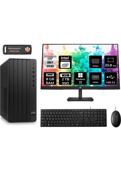 Pro Tower 290 G9 Intel Core I7 13700 8gb 2tb SSD 23.8" Fhd Monitör 8T2X2ES W11P Masaüstü Bilgisayar & Per4 USB Bellek 8T2X2ESMNT404