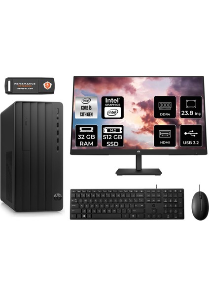Pro Tower 290 G9 Intel Core I5 13500 32GB 512GB SSD 23.8" Fhd Monitör 8T2W9ES Fdos Masaüstü Bilgisayar & Per4 USB Bellek 8T2W9ESMNT327