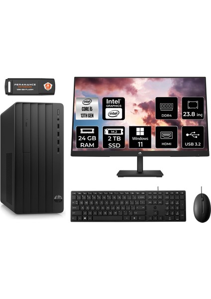 Pro Tower 290 G9 Intel Core I5 13500 24GB 2tb SSD 23.8" Fhd Monitör 8T2W9ES W11P Masaüstü Bilgisayar & Per4 USB Bellek 8T2W9ESMNT424
