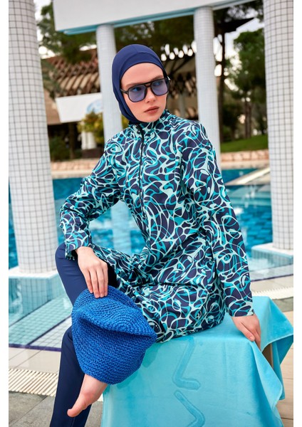 Desenli Tam Kapalı Tesettür Mayo R2404