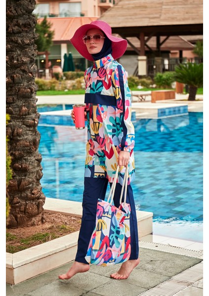 Desenli Tam Kapalı Tesettür Mayo R2407