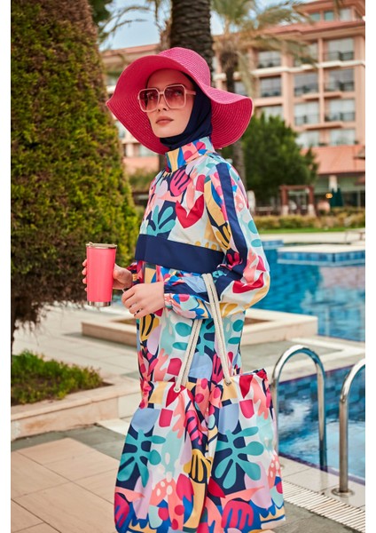 Desenli Tam Kapalı Tesettür Mayo R2407 modelleri