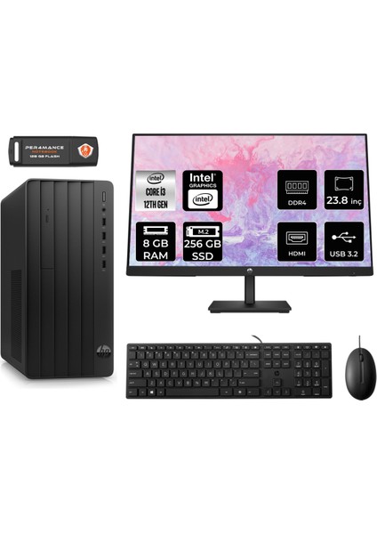 Pro Tower 290 G9 Intel Core I3 12100 64GB 4tb SSD 23.8" Fhd Monitör 6D3A1EA W11P Masaüstü Bilgisayar & Per4 USB Bellek 6D3A1EAMNT450