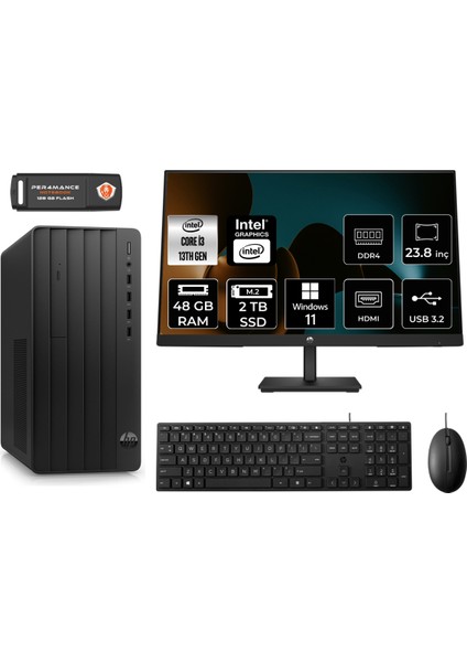 Pro Tower 290 G9 Intel Core I3 13100 48GB 2tb SSD 23.8" Fhd Monitör 8T2X0ES W11P Masaüstü Bilgisayar & Per4 USB Bellek 8T2X0ESMNT444