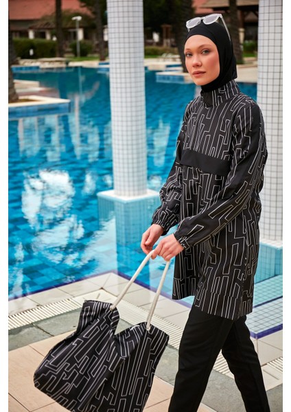 Desenli Tam Kapalı Tesettür Mayo R2406