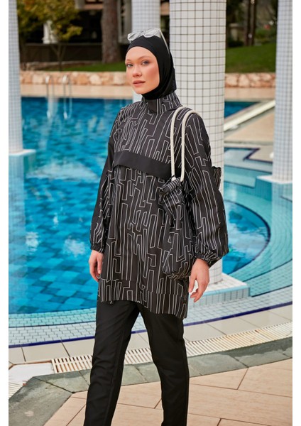 Desenli Tam Kapalı Tesettür Mayo R2406