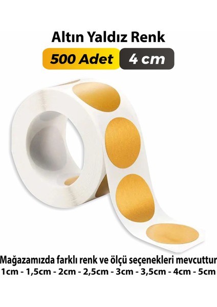 Sticker Design Altın Yaldız Renkli Etiket Çok Amaçlı Yuvarlak Kesim Ambalaj Etiketi 4cm - 500 Adet