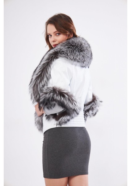 DKA1717 Deri Kadın Beyaz Kaban/mont fırsatları