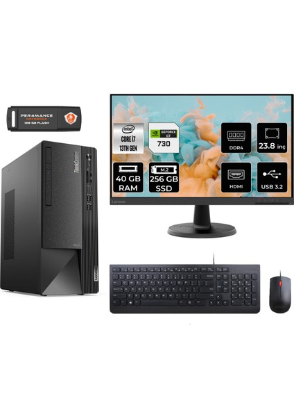 Thinkcentre Neo 50T Intel Core I7 13700 40GB 256GB SSD GT730/4GB 23.8" Fhd Monitör Fdos 12JD0008TR Masaüstü Bilgisayar & Per4 USB Bellek 12JD0008TRMNT2336