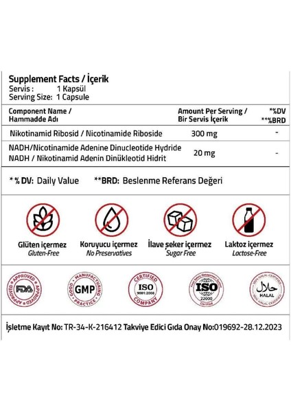 Nikotinamid Ribosid 300 mg + NADH 20 mg 30 Capsules modelleri