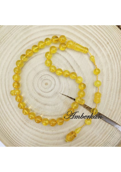 Damla Kehribar 33’lük Sistemli Tesbih – Küre Kesim – Sarı – 9,5 mm