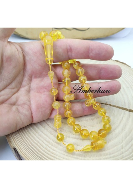 Damla Kehribar 33’lük Sistemli Tesbih – Küre Kesim – Sarı – 9,5 mm fiyatları