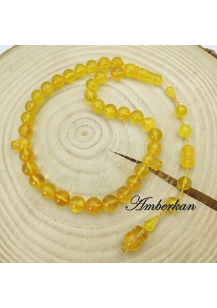 Damla Kehribar 33’lük Sistemli Tesbih – Küre Kesim – Sarı – 9,5 mm modelleri