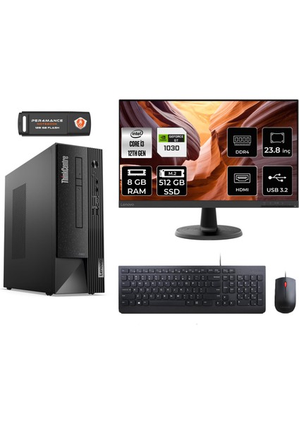 Thinkcentre Neo 50S Intel Core I3 12100 8gb 512GB SSD GT1030/4GB 23.8" Fhd Monitör Fdos 11SX002VTX Masaüstü Bilgisayar & Per4 USB Bellek 11SX002VTXMNT3302