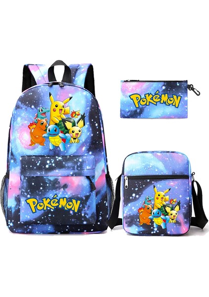 3 Adet/takım Anime Pokemon Pikachu Sırt Çantası Erkek ve Kız Hafif Çanta Hildren Okul Çantası Öğrenci Kawaii Sırt Çantası (Yurt Dışından)