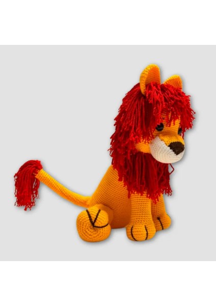 El Yapımı Amigurumi Aslan 28cm - Sarı / Kırmızı