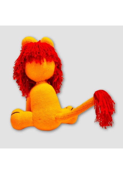 El Yapımı Amigurumi Aslan 28cm - Sarı / Kırmızı